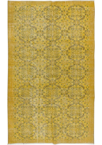 161 x 258 cm Sarı Halı, Yenilenmiş Türk Halısı, Modern El Dokuması Halı