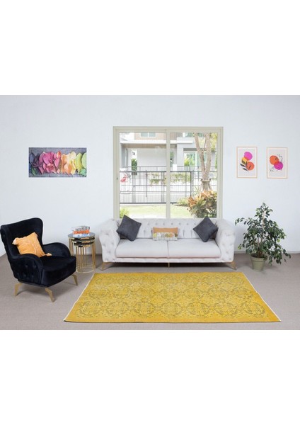161 x 258 cm Sarı Halı, Yenilenmiş Türk Halısı, Modern El Dokuması Halı fiyatları