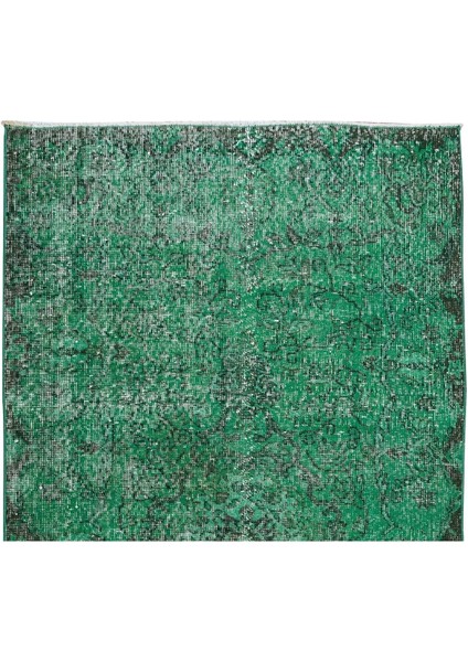 122 x 220 cm El Dokuması Yeniden Boyanmış Eski Türk Halısı, Modern Yeşil El Yapımı Yünlü Halı fırsatları