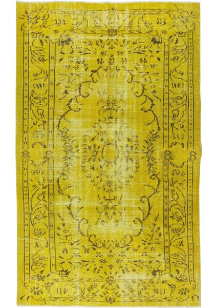 176 x 283 cm El Dokuması Yeniden Boyanmış Eski Türk Halısı, Modern Sarı El Yapımı Yünlü Halı fiyatları