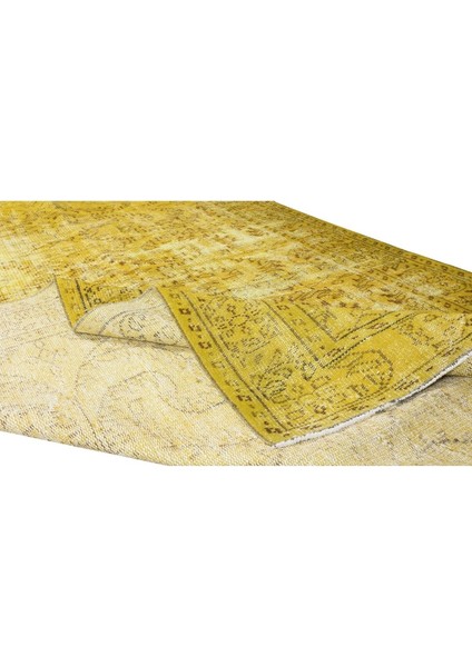 173 x 292 cm El Dokuması Yeniden Boyanmış Eski Türk Halısı, Modern Sarı El Yapımı Yünlü Halı modelleri