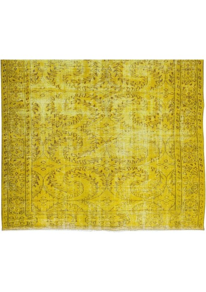 173 x 292 cm El Dokuması Yeniden Boyanmış Eski Türk Halısı, Modern Sarı El Yapımı Yünlü Halı indirimleri