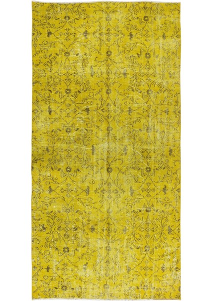 148 x 285 cm El Dokuması Yeniden Boyanmış Eski Türk Halısı, Modern Sarı El Yapımı Yünlü Halı fiyatları