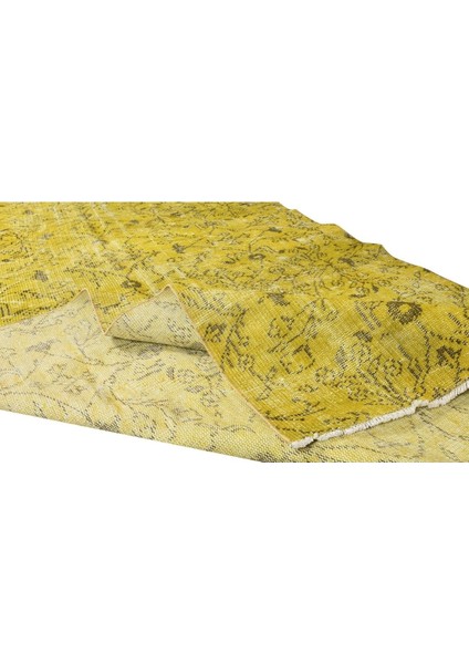 148 x 285 cm El Dokuması Yeniden Boyanmış Eski Türk Halısı, Modern Sarı El Yapımı Yünlü Halı modelleri