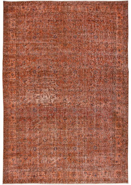204 x 300 cm Eski El Yapımı Türk Işi Turuncu Halı, El Dokuma Turuncu Halı