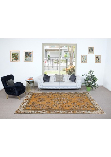 200 x 304 cm Turuncu Tonlarda Alan Halısı, Oturma Odası Halısı, El Yapımı Halı