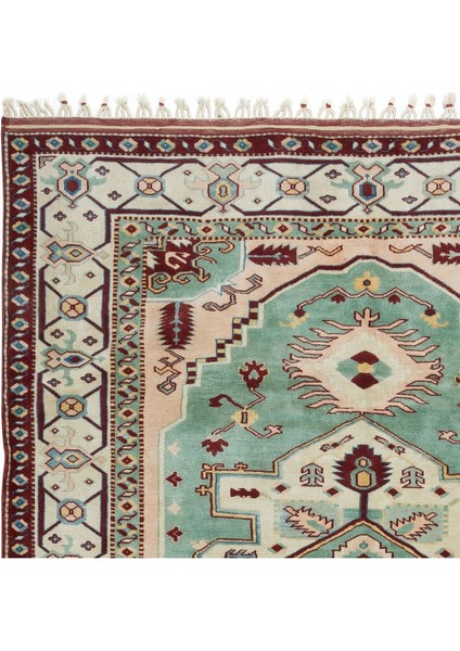 193 x 245 cm Dekoratif El Yapımı Alan Halısı, Saçaklı Çağdaş Ev Dekoru Için Yeşil Halı, Yün