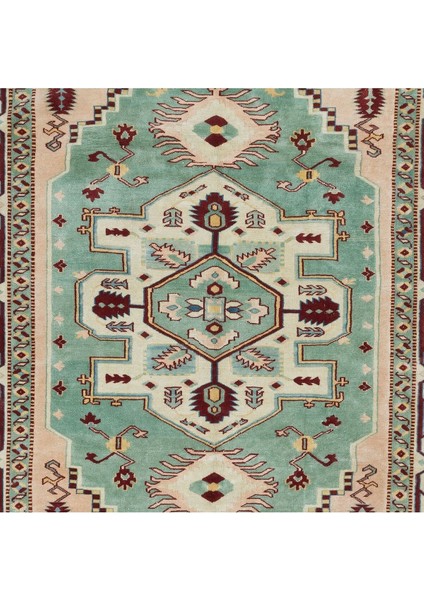 193 x 245 cm Dekoratif El Yapımı Alan Halısı, Saçaklı Çağdaş Ev Dekoru Için Yeşil Halı, Yün
