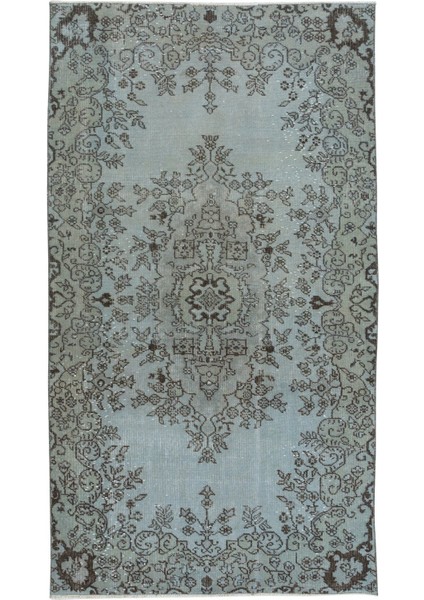 116 x 208 cm Çağdaş Mavi Halı, El Düğümlü Mutfak Halısı, Çiçek Desenli Küçük Halı