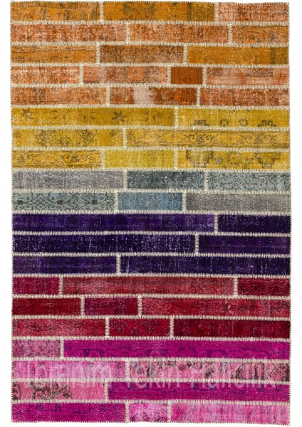 200 x 300 cm Çok Renkli El Dokuması Patchwork Halı, Gökkuşağı Desenli El Yapımı Yünlü Peçvörk Halı