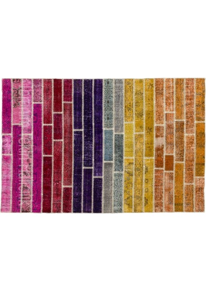 200 x 300 cm Çok Renkli El Dokuması Patchwork Halı, Gökkuşağı Desenli El Yapımı Yünlü Peçvörk Halı indirimleri