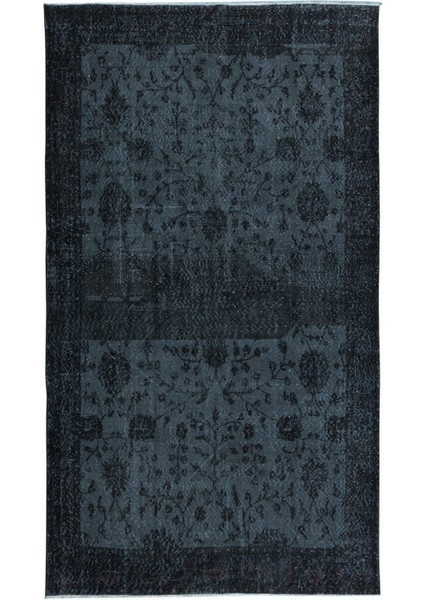 167 x 297 cm Siyah El Yapımı Halı, Yenilenmiş Eski Halı, Yeniden Boyanmış Modern Halı
