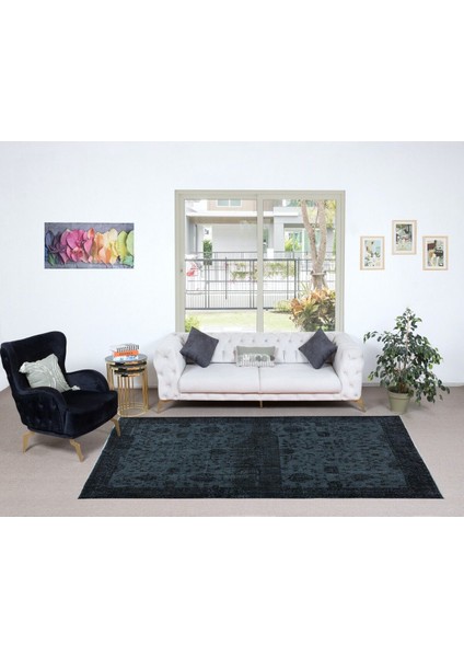167 x 297 cm Siyah El Yapımı Halı, Yenilenmiş Eski Halı, Yeniden Boyanmış Modern Halı fiyatları