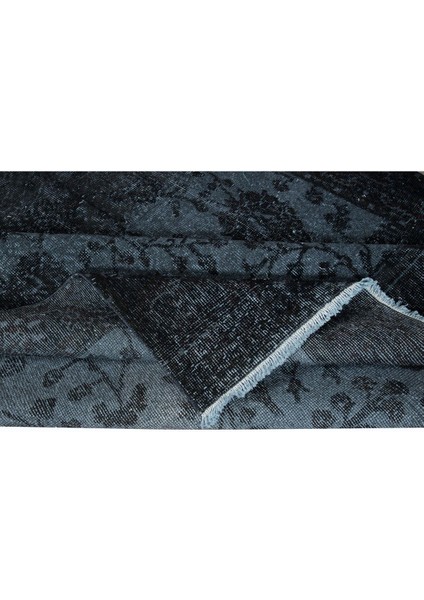167 x 297 cm Siyah El Yapımı Halı, Yenilenmiş Eski Halı, Yeniden Boyanmış Modern Halı modelleri