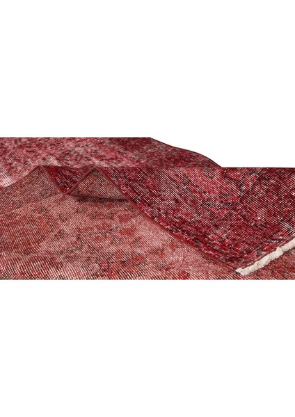 108 x 200 cm El Dokuması Yeniden Boyanmış Eski Türk Halısı, Modern Kırmızı El Yapımı Yünlü Halı modelleri