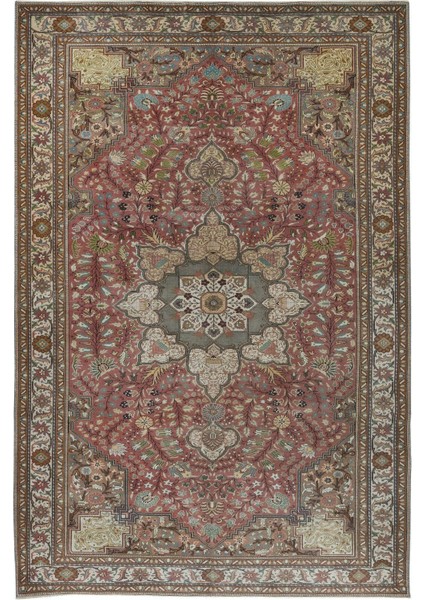 192 x 293 cm Olağanüstü Eski Geleneksel Halı, Tamamen Yün, Madalyon Tasarımlı El Yapımı Türk Halısı
