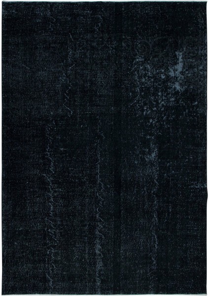 208 x 297 cm El Dokuması Büyük Halı, Düz Siyah Modern Halı, El Yapımı Yünlü Halı