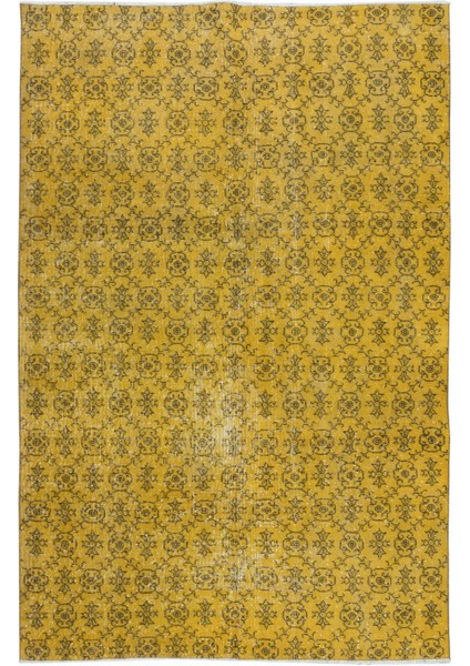 155 x 232 cm Sarı Modern El Düğümlü Halı, Yenilenmiş El Dokuma Halı