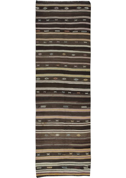 133 x 366 cm Eski Anadolu Koridor Yolluk Kilim, Düz Dokuma Koridor Halısı