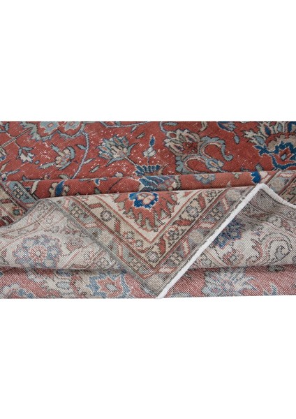 238 x 342 cm Botanik Desenli Kırmızı ve Bej Romantik Eski El Yapımı Türk Büyük Halısı
