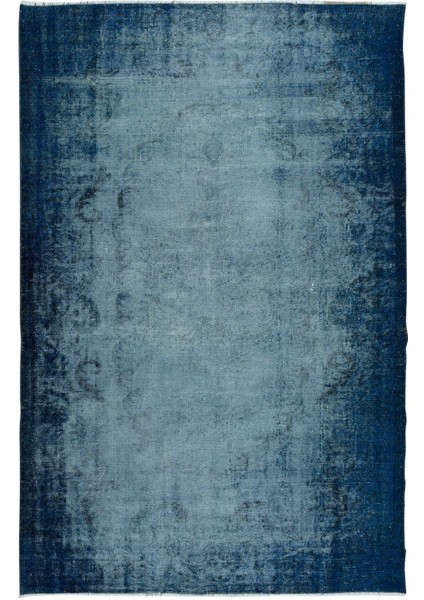 176 x 274 cm Mavi Oturma Odası Halısı, Yenilenmiş Lacivert Halı, El Düğümlü Alan Halısı