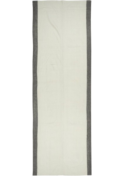 141 x 405 cm El Dokuması Türk Yolluk Kilim, Düz Bej ve Kahverengi Bordürlü Halı, Tamamı Yün
