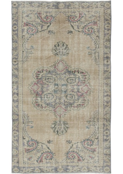 144 x 236 cm Eski Güneşte Solmuş Halı, Bej ve Gri El Yapımı Türk Halısı