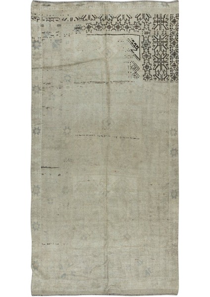 155 x 297 cm Güneşte Soldurulmuş Eski Bej Yünlü Halı, El Düğümlü Anadolu Uşak Halısı
