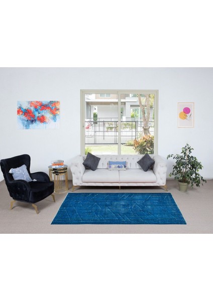 150 x 253 cm Yeniden Boyanmış Mavi El Dokuma Halı, El Yapımı Eski Halı fiyatları