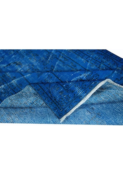 150 x 253 cm Yeniden Boyanmış Mavi El Dokuma Halı, El Yapımı Eski Halı modelleri