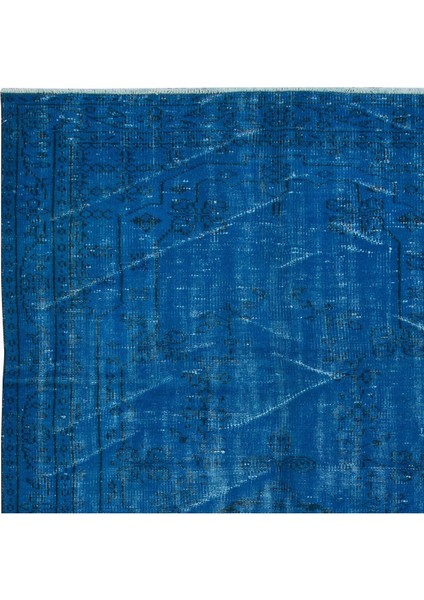 150 x 253 cm Yeniden Boyanmış Mavi El Dokuma Halı, El Yapımı Eski Halı fırsatları