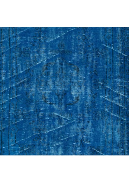 150 x 253 cm Yeniden Boyanmış Mavi El Dokuma Halı, El Yapımı Eski Halı indirimleri