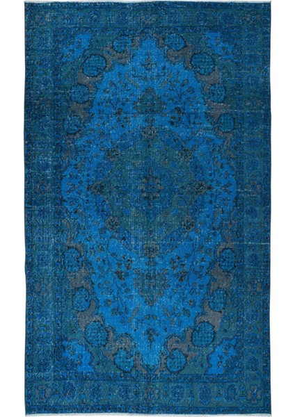 160 x 273 cm Mavi Renkli El Dokuması Halı, Yenilenmiş Modern Türk Halısı