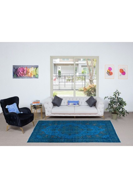 160 x 273 cm Mavi Renkli El Dokuması Halı, Yenilenmiş Modern Türk Halısı fiyatları