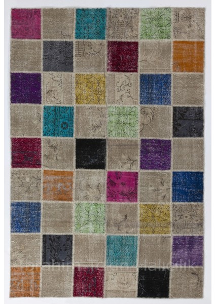 200 x 300 cm Çok Renkli El Dokuması Patchwork Halı, Geometrik Desenli Patchwork