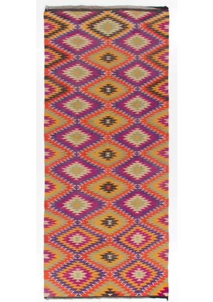 164 x 363 cm Dekoratif Eski El Yapımı Kilim, Düz Dokuma Kilim