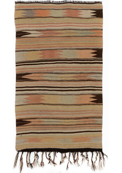 85 x 140 cm El Dokuma Eski Çizgili Anadolu Kilimi. Düz Dokuma Kilim. Yün
