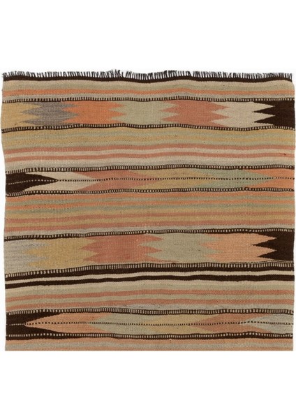 85 x 140 cm El Dokuma Eski Çizgili Anadolu Kilimi. Düz Dokuma Kilim. Yün