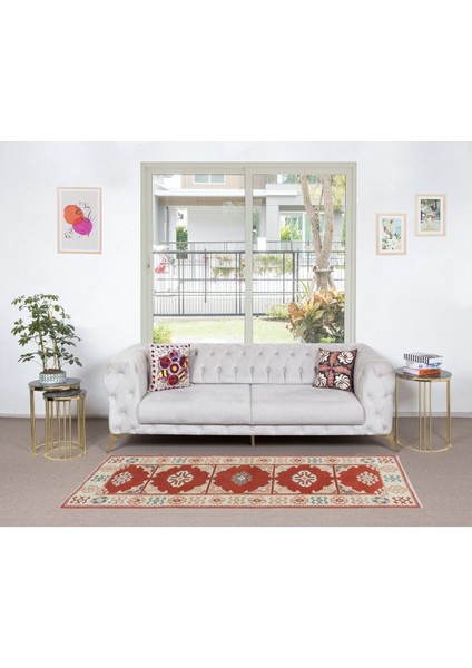 74X221 cm Modern Kırmızı & Bej Renklerde Türk Halısı, Küçük Koridor Yolluğu, %100 Yün