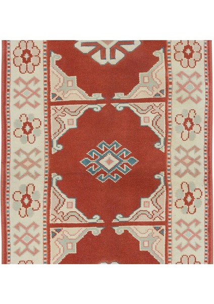 74X221 cm Modern Kırmızı & Bej Renklerde Türk Halısı, Küçük Koridor Yolluğu, %100 Yün