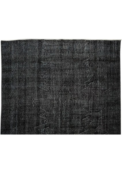 212 x 320 cm El Dokuması Yeniden Boyanmış Eski Türk Halısı, Modern Siyah El Yapımı Yünlü Halı fırsatları