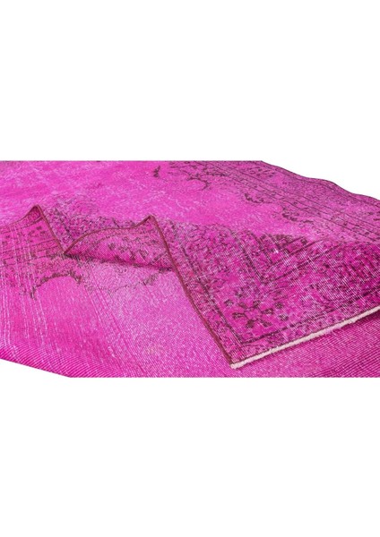 195 x 309 cm El Dokuması Yeniden Boyanmış Eski Türk Halısı, Modern Pembe El Yapımı Yünlü Halı modelleri
