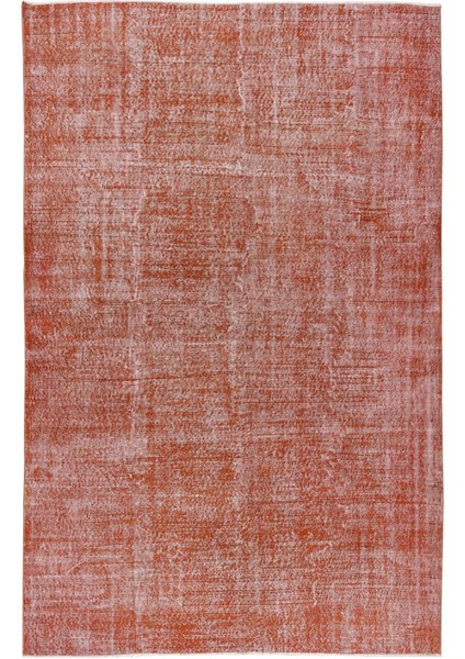 218 x 325 cm El Dokuması Otantik Eski Anadolu Halısı, Modern Turuncu El Yapımı Yünlü Halı