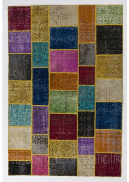200 x 300 cm Çok Renkli Patchwork Halı, El Dokuması Otantik Halı, Geometric Halı