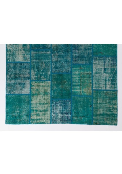 213 x 305 cm Turkuaz Renkli Patchwork Halı, Otantik Renkli Halı, Renkli Peçvörk modelleri