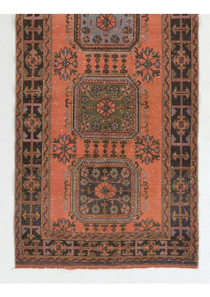 127 x 347 cm Otantik Eski Türk Köy Koşucusu. Koridor Için El Düğümlü Yün Halı