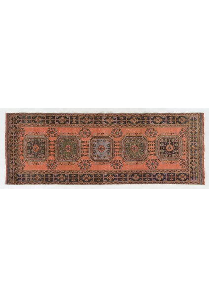 127 x 347 cm Otantik Eski Türk Köy Koşucusu. Koridor Için El Düğümlü Yün Halı