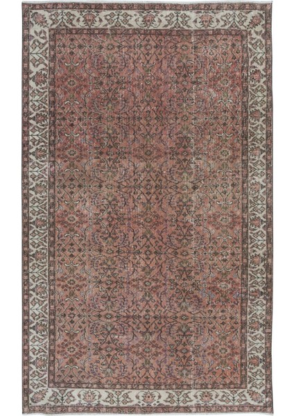 164 x 266 cm Kırmızı ve Bej Eski Türk Alan Halısı, El Düğümlü Çiçekli Halı