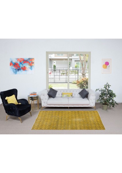 155 x 232 cm Sarı Modern El Düğümlü Halı, Yenilenmiş El Dokuma Halı fiyatları