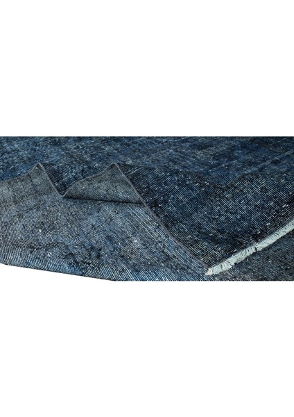 195 x 310 cm El Dokuması Yeniden Boyanmış Eski Türk Halısı, Modern Mavi El Yapımı Yünlü Halı modelleri